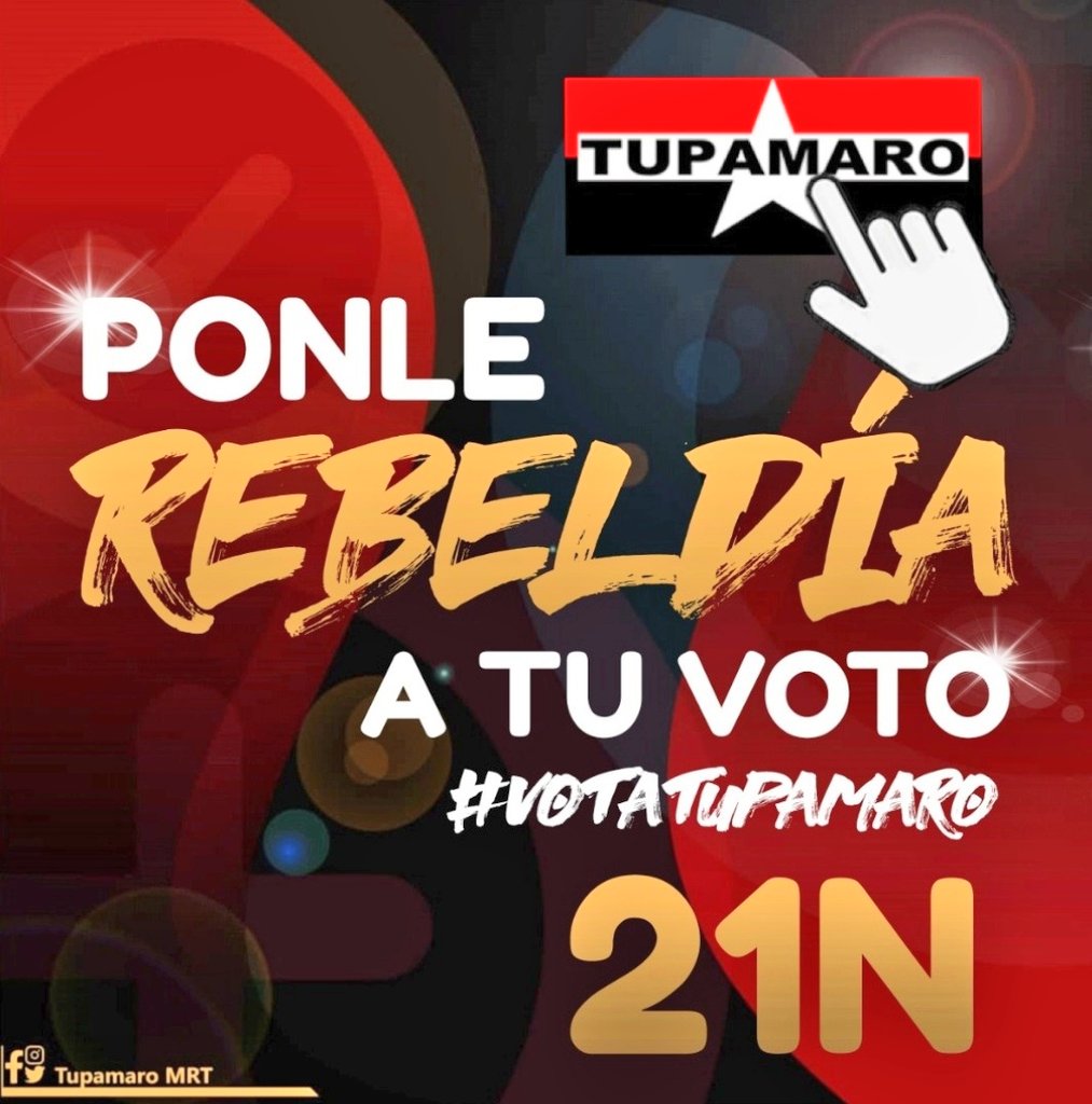 Ponle Rebeldía a tu Voto y forma parte de esta historia... Vamos todos y todas a ejercer nuestro derecho al sufragio, no dejes que decidan por ti, este #21N VOTA Rebelde, ¡VOTA TUPAMARO! 

¡Comuna o Nada! ❤🖤