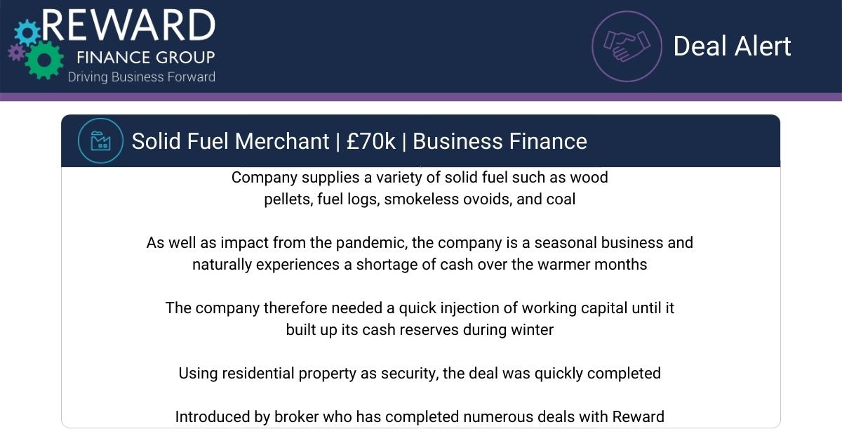 DEAL ALERT: £70K #BusinessFinance for solid fuel merchant to help with cash flow during the warmer months until demand increases when the cold weather arrives > ow.ly/5NAi50GPEkO. #Reward #DrivingBusinessForward #FuellingSuccess #UnderstandingBusiness