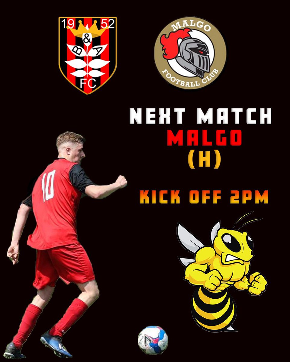 NEXT FIXTURE 📋

This week we continue once again in the league against Malgo. A tough game is expected but after 4 wins on the bounce the bees have the momentum which will hopefully keep them moving up the table. 2pm Kick off at home.

🐝🐝🐝