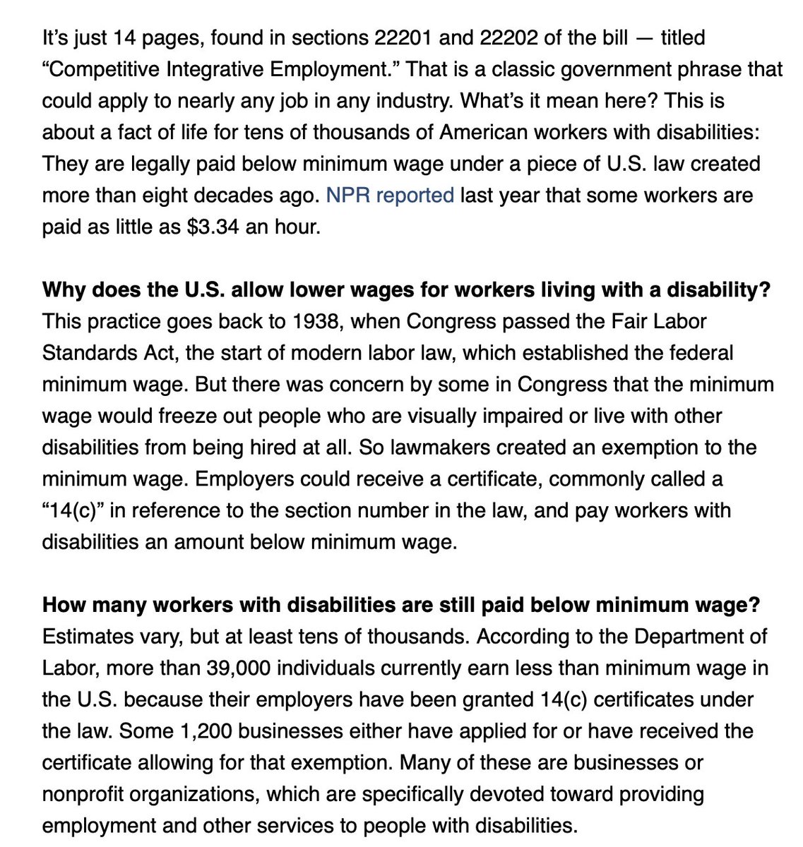 girlsreallyrule's tweet photo. BIG: Biden's Build Back Better bill contains critical funding to help disabled workers. Employers have been able to get an exemption to pay the disabled at least minimum wage-BBB would fund $324 million to help employers move away from this system permanently. (Via @LisaDNews) https://t.co/Qm3As2068H