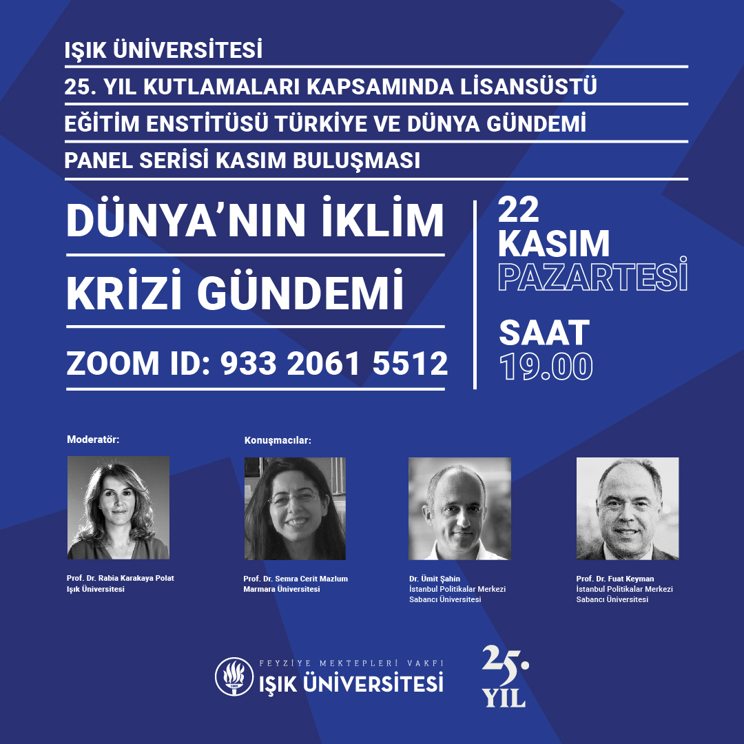 Glasgow İklim Paktı neleri değiştirecek? COP26 anlaşma metni Türkiye için ne ifade ediyor? Üniversitemizin kuruluşunun 25. yılı kutlamaları çerçevesinde düzenlediğimiz panel serisinin bu ayki konusu İklim Krizi. 22 Kasım Pazartesi günü saat 19'da Zoom ve Youtube'da. #glasgow2021