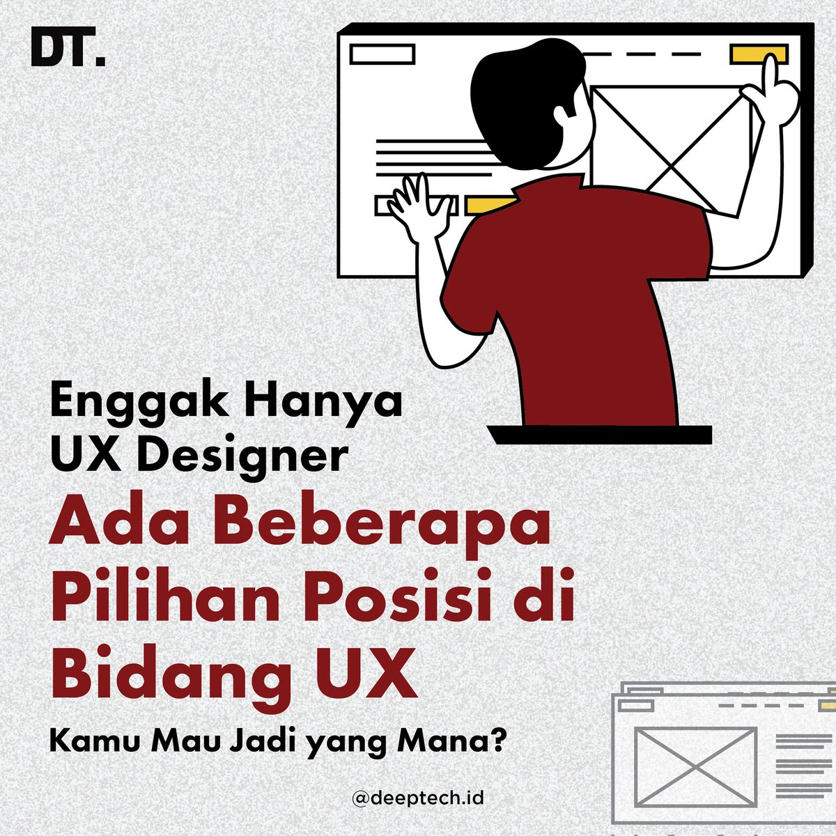 deeptech_id's tweet photo. Bekerja di bidang UX itu gak cuma jadi UX Designer lho. Ada beberapa posisi lain di bidang UX yang bisa kita pilih. Kalau mau pilih jadi apa nih di bidang UX? #tech #teknologi #deeptech #deeptechid #ui #ux #uiux #uxwriter #uidesign #uxdesigner https://t.co/18eSApOHwN