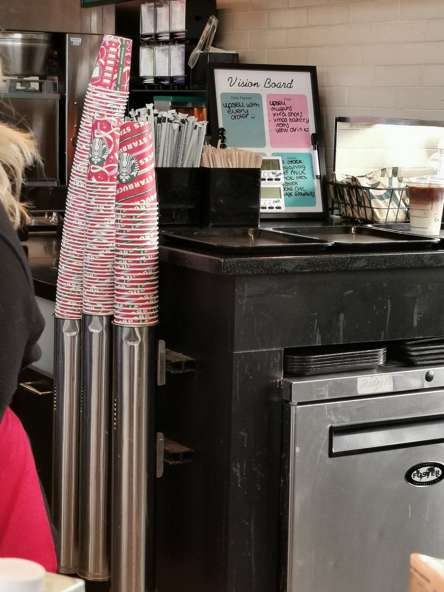 ellyosenton's tweet photo. @Starbucks vision board 💁🏼‍♀️ "upsell with every order :)" on the daily planner and just so we're clear, on the goal section "upsell - muffins, xtra shots, Xmas bakery items, venti drinks" 👍🏻✌🏻 #starbucks #starbucksvision #upsell https://t.co/vYmjeloEA7