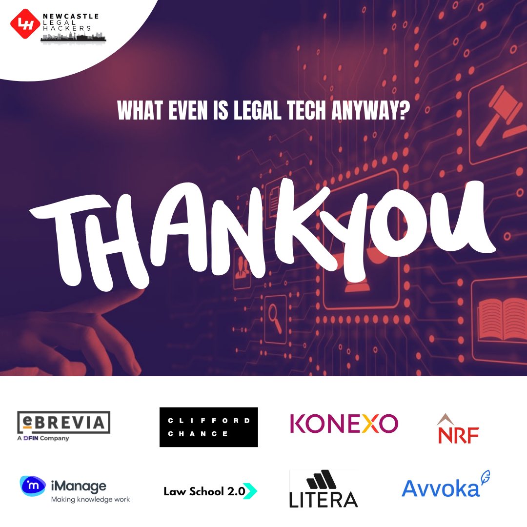 Thank you to our amazing interviewees and demonstrators at our Newcastle Legal Hackers x Law School 2.0 ‘What even is Legal Tech Anyway?’ Event last night! 

We also thank all those who attended and hope you gained some great insight into the question of What even is Legal Tech?
