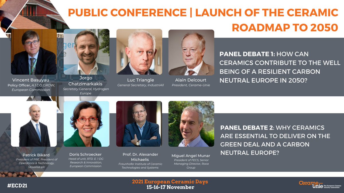 👏Thank you to all the speakers and participants joining both in-person and remotely for the Launch of the Ceramic Roadmap to 2050. We hope you found the discussions interesting and fruitful! 

Looking forward to welcoming you to the 2022 European Ceramic Days!

#ECD21