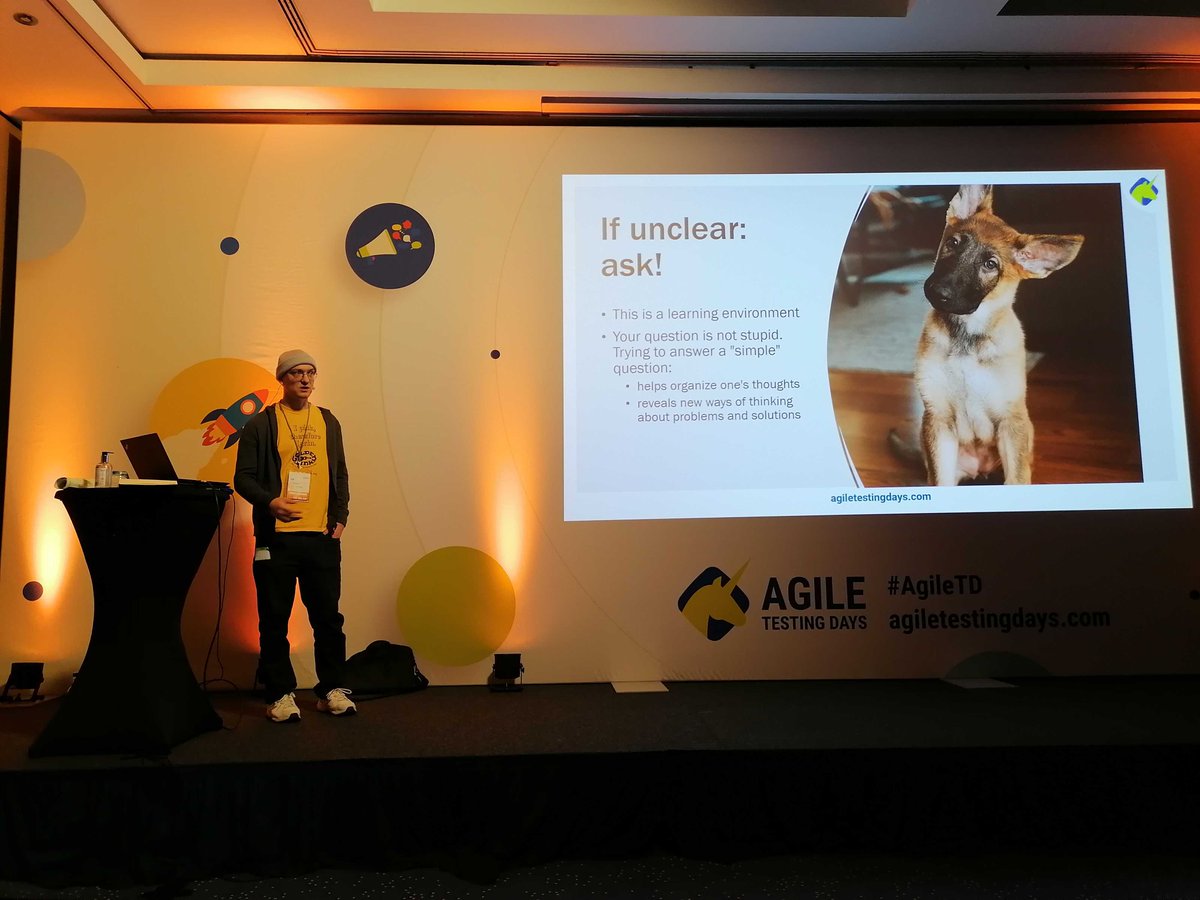 AgileTD's tweet photo. 🤔 What's a #QualityDojo?
🤩 Our attendees are discovering it in @zfordreitz's session. 
Zeb is sharing his experiences in creating a low-risk, long-running, low-commitment, high-safety environment for people to learn, and above all exercise, good software development practices. https://t.co/HAg33eGxkJ