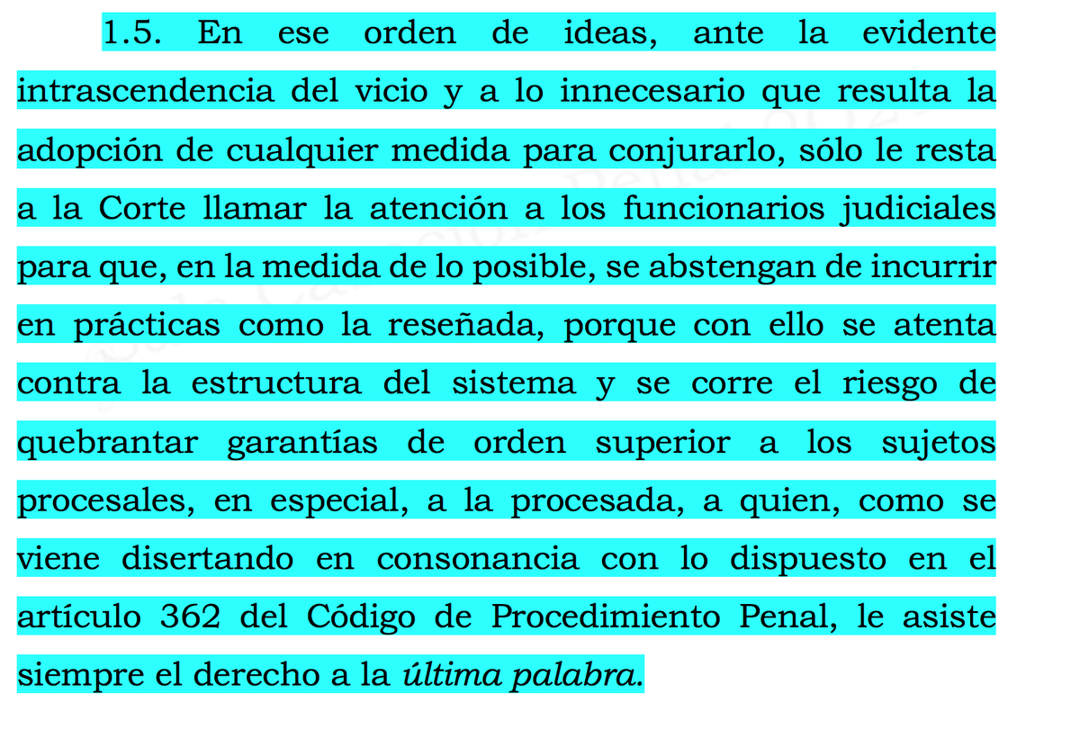 alfesac's tweet photo. DERECHO A LA ÚLTIMA PALABRA de la defensa, no es negociable, juez no puede alterar orden de intervención, así las partes estén de acuerdo. No se convalida. Llamado de atención de la CSJ a los jueces: "se abstengan de incurrir en prácticas como la reseñada" https://t.co/0kizIubBPy