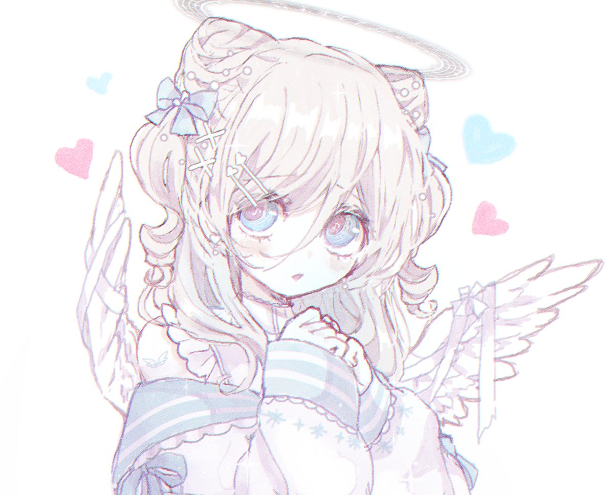 1girl wings blue eyes angel wings heart solo halo  illustration images