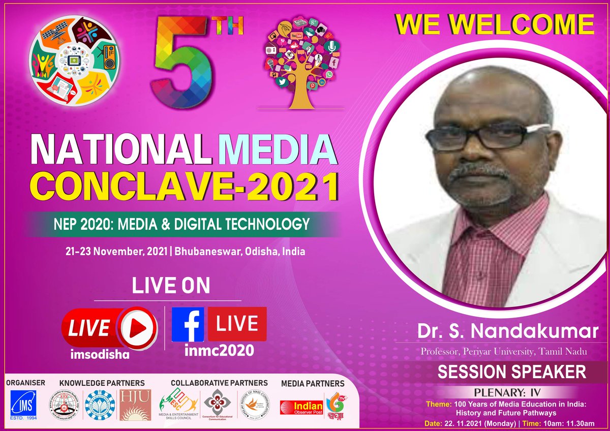 imsnmc's tweet photo. India’s foray into journalism and media education began in the year 1920 by Dr. #AnnieBesant. What will the future look like? Hear from @ProfDrSNandaku2 of @PeriyarUnivers2 at #NMC2021. #PLENARY_SESSION-4: 100 Years of Media Education in India: History & Future Pathways. https://t.co/LBSoUwi4Su
