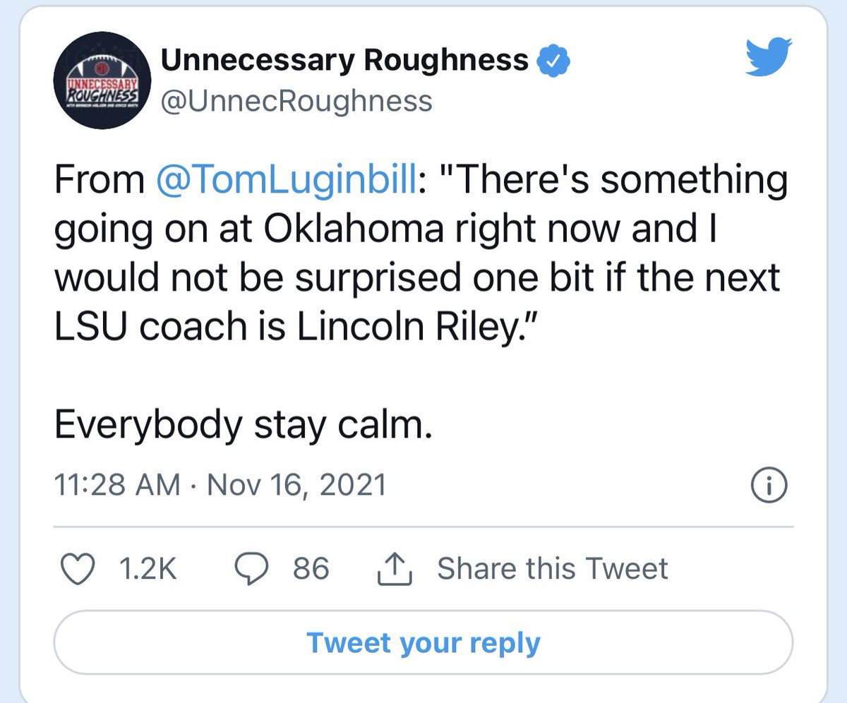 therealaglaw's tweet photo. @junior_miller Your coach is more likely to be at LSU next season than mine.  Read Jimbo’s entire statement, and stop listening to Paul Finebaum. https://t.co/wIGdvWbnQ0