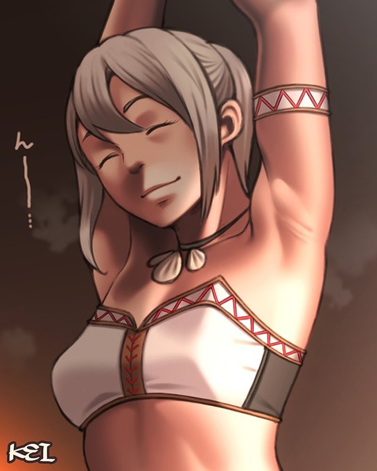 #いいインナーの日
インナー姿で受付ジョーに襲われるハンターさん。キャンプにいると腋全開で伸びをするの…絶対に狙ってますよね。 