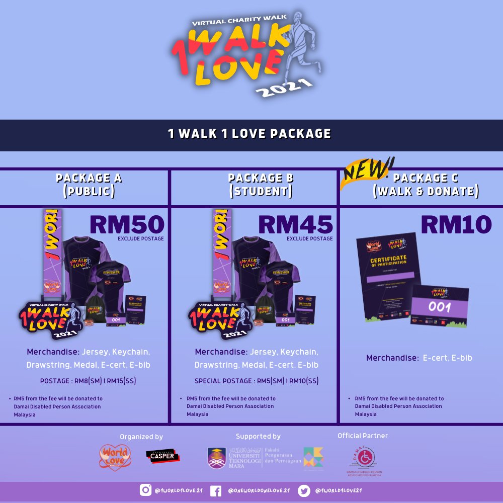 1world1love21's tweet photo. 1 WALK 1 LOVE CHARITY WALKATHON🏃🏻

RM10 FOR A WALKATHON?! Yup!  As low as RM10‼️😱 Worry no more, we added one more package, Walk &amp; Donate! Now you can choose a package that matches your budget! Doesn't matter whether you pay more or pay less, come and join us now ✨✨ https://t.co/rCxalZhti8