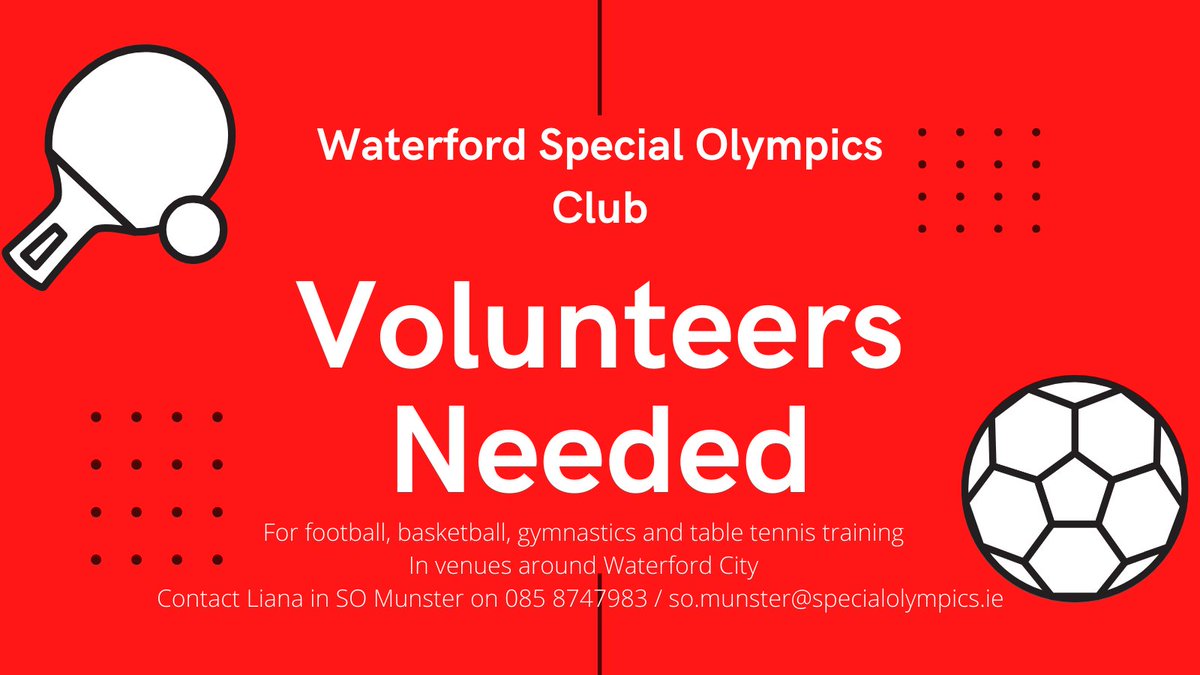 Waterford SOI club are looking for volunteers! For more information contact Liana in the Munster office. <a href="/WaterfordLSP/">Waterford Sports Partnership</a> <a href="/WatVCCentre/">Waterford Volunteer Centre</a> #volunteers #Waterford