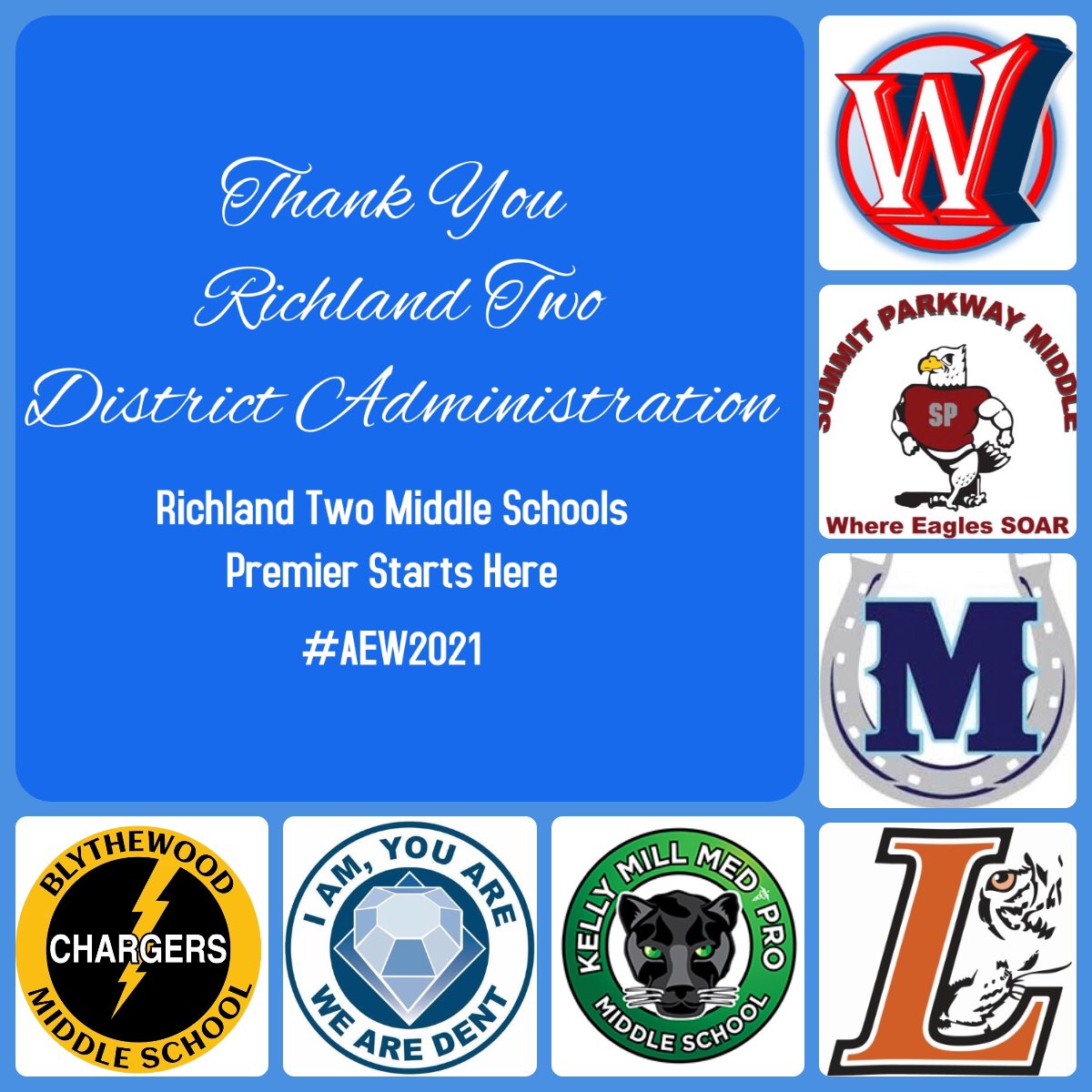 LMS_Boyd's tweet photo. Richland Two Middle Schools celebrate our R2 District Administration. #AEW2021 #PremierStartsHere #PowerInUs @LongleafMiddle @RichlandTwo @ZooBotLMS https://t.co/kNmLa4BRKV