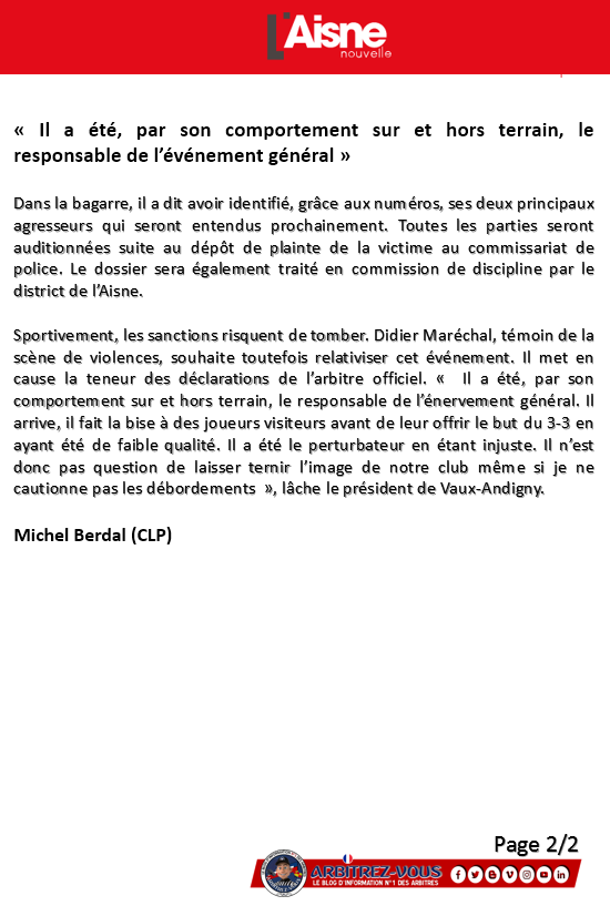 ArbitrezVous's tweet photo. #AlerteAgressionArbitre #RasLeSifflet
🚨 Agression d'un arbitre en Départemental 5 du District de l'Aisne... par l'Aisne Nouvelle
@ArbitresSAFE @UnafArbitres @FFF @lequipe @leparisiensport @Sports_gouv @BFMTV @M6 @TF1 @RMCsport @vphulpin @Europe1 @francebleusport @Prefet02 https://t.co/csk6mZDbzk