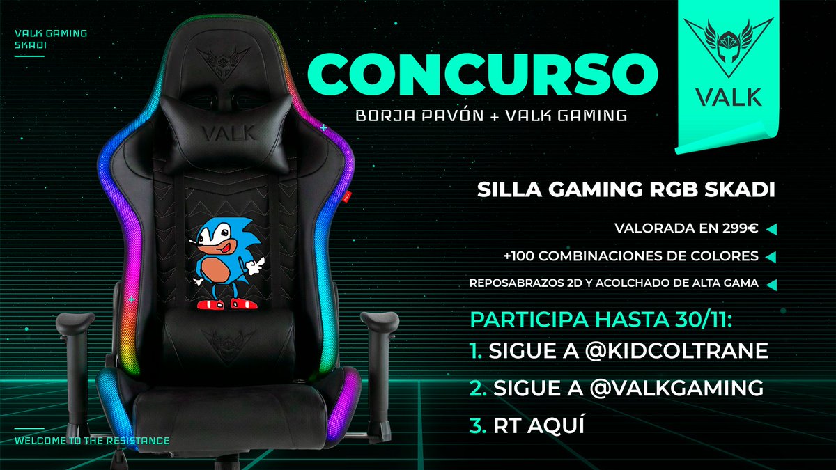 ✨SORTEO VALKGAMING✨

Estamos sorteando TREMENDA SILLA con los amigos de <a href="/ValkGaming/">VALK GAMING</a> con motivo del #BlackFriday.

Para participar 👀:

☑️Sigue a <a href="/ValkGaming/">VALK GAMING</a> 
☑️Sigue a <a href="/kidcoltrane/">Borja Pavón</a> 
🔄RT a este tuit

Hasta 30 de noviembre, solo residentes en España. ¡Suerte!
#valk #sorteo