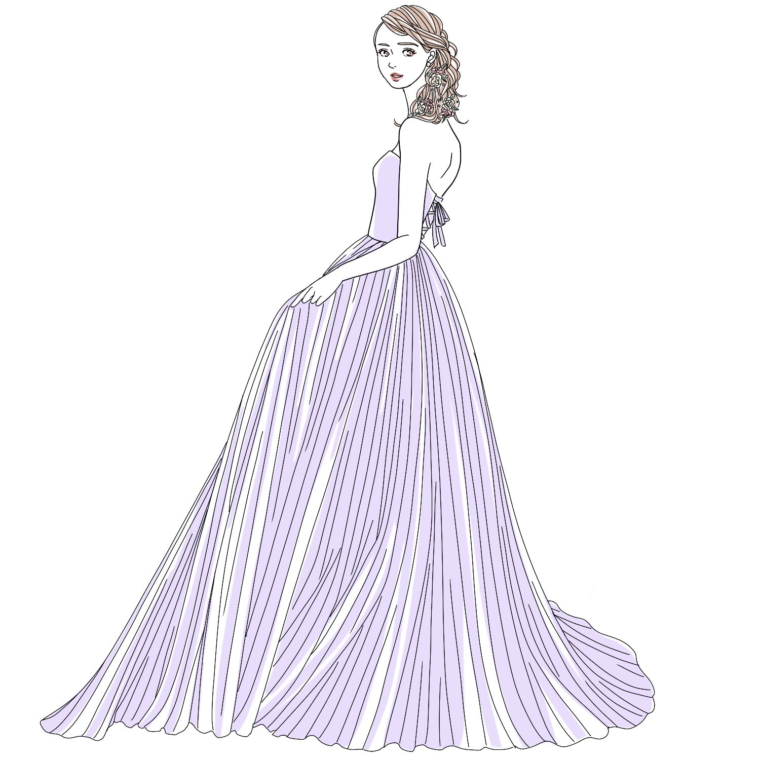 Ishin ファッションイラストレーター メルヘンなカラードレス ファッションイラスト ファッションイラストレーター ガールズイラスト シンプルイラスト プロクリエイト ウェディングイラスト ブライダルイラスト ウェディングドレス カラードレス