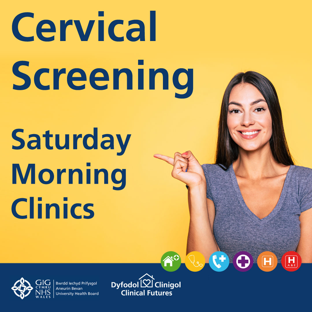 📣 We are offering Saturday morning clinics for women that are due for their Cervical Screening.

If you have recently received your smear invitation, you can call 01633 431701 on the following days and times:

- Wednesdays and Thursdays, 12.30pm-4.30pm 
- Fridays, 9.30am-1.30pm