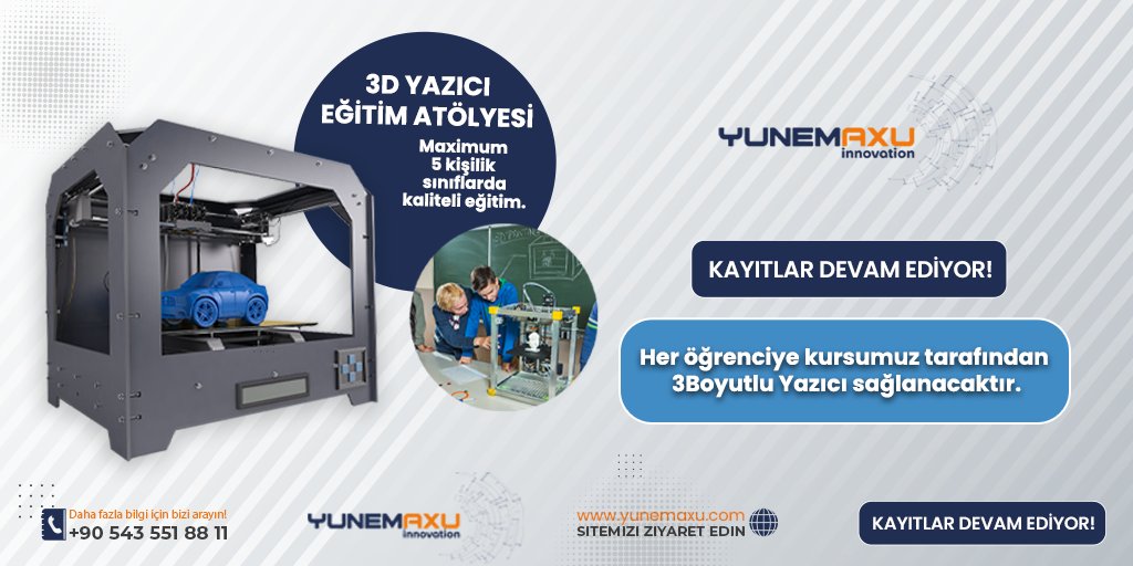 Çocuklarımız geleceğe daha iyi hazırlansın, yeniliklere çabuk adapte olsun ve 3 boyutlu düşünmeyi ögrensinler! 3Kaliteli ve birebir eğitim anlayışımız ile her öğrencimize atölyemiz tarafından 3d yazıcı olanağı sağlanmaktadır.

Bilgi ve kayıt için;
0543 551 88 11
#ankara #çankaya