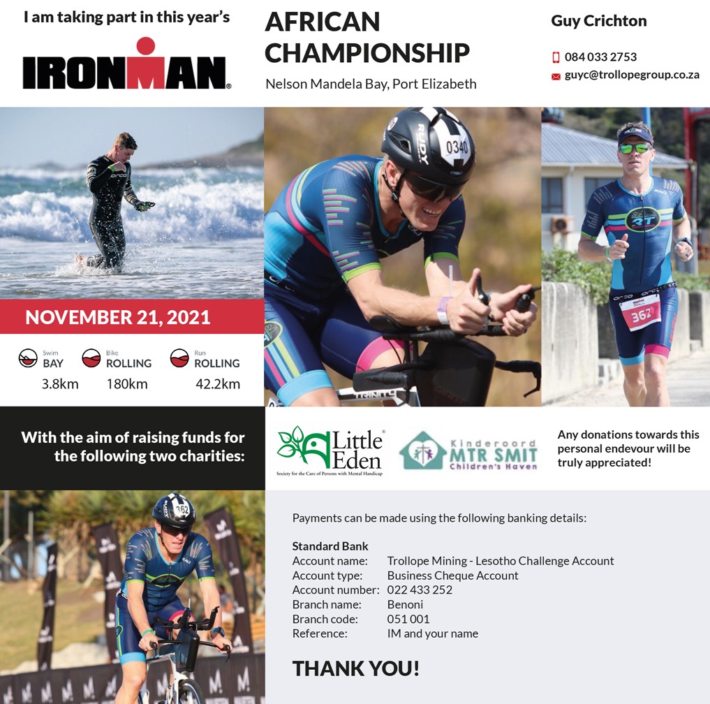 Support @GuyCrichton who is doing the IronMan African Championship 2021 on Saturday to raise funds for <a href="/LITTLEEDEN1/">LITTLE EDEN Society</a>  Society! Contribute to this fundraiser by paying your donation into the account on the image.
#TimeOfGiving
#ChristmasIsHere