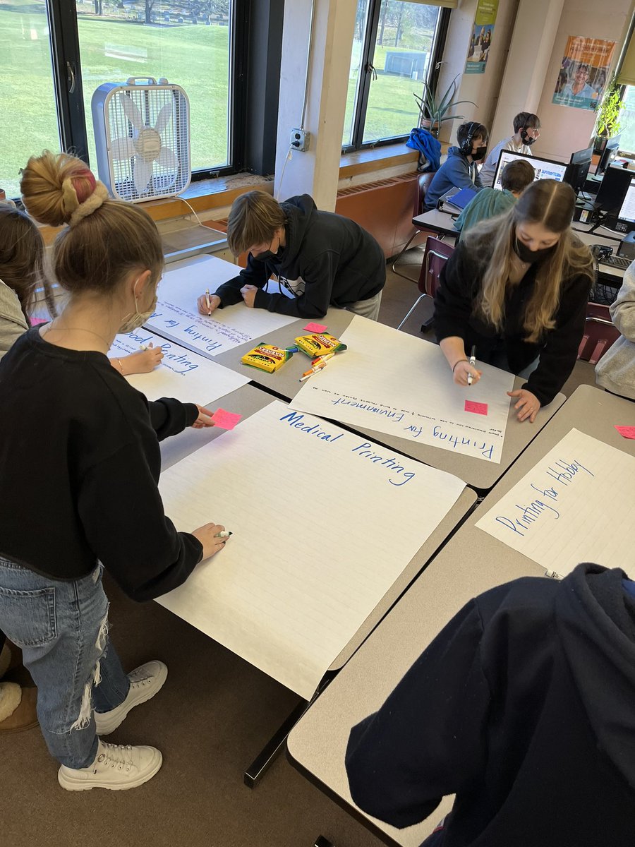 NMSTechClass's tweet photo. Exploring 3D printing and how it is touching all sorts of career fields. Reading and reporting back to classmates #udl style. @nmsnews2021 @NorthbridgePS https://t.co/wghEM8HVIa