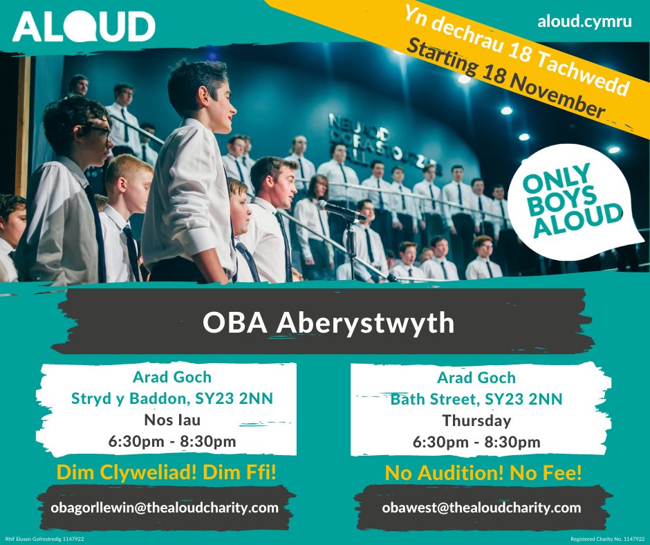 FORY! 🎶🌟🎶 TOMORROW!

Aberystwyth fydd 3ydd côr Only 'Gorllewin' Boys Aloud i lansio, a hynny yn <a href="/AradGoch/">Cwmni Theatr Arad Goch</a> nos yfory! 🙋‍♂️👆🙋‍♂️ Last, but by no means least...Aberystwyth OBA will launch tomorrow and it's not too late to join us! 🔗 aloud.cymru/locations/aber…