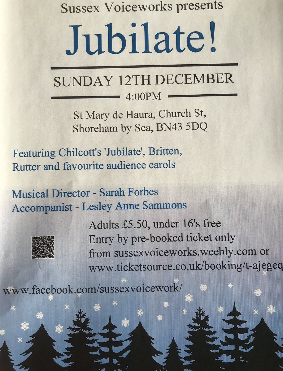 Jubilate!  Our Christmas concert is on Sunday Dec. 12th at 4pm in St Mary de Haura Church, #shoreham #brighton #christmas Featuring Chilcott’s Jubilate, plus works by Britten, Rutter and favourite carols. Entry by pre-booked tickets only, £5.50 adults, on ticketsource.co.uk/booking/t-ajeg…