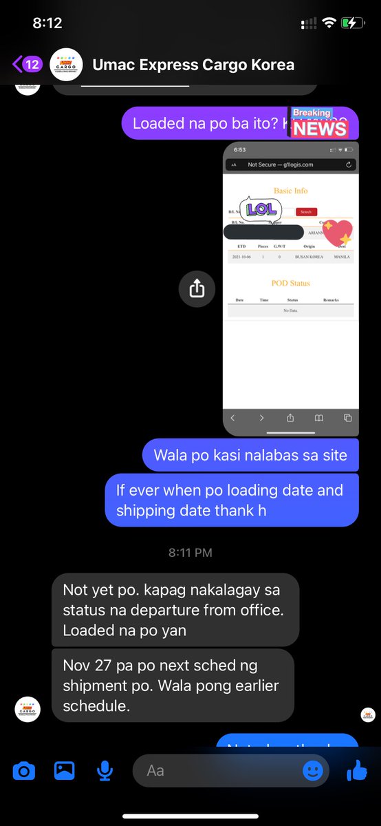 niktaescart's tweet photo. [#niktaes_updates]

Hi! For transparency I messaged UMAC sa FB because walang lumalabas sa site nung nitratrack ko. They said the next shipment date pa po is on November 27 pa😊. Delayed na din siguro since peak season na🥲 but rest assured once arrived I’ll sort it ASAP ++ https://t.co/AFp3SwGeMi