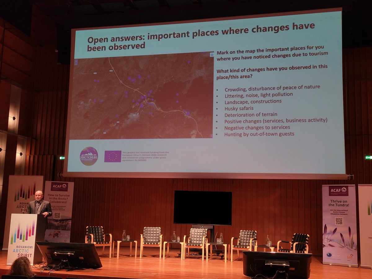 JUSTNORTH_EU's tweet image. Great to learn about the @ArcticHubs project from Prof. Rautio &amp;amp; the tools they are using, including #ParticipatoryMapping to learn about land use changes through local eyes. One survey asks locals where they&apos;ve seen changes like deteriorating terrain, husky safaris, hunting, etc