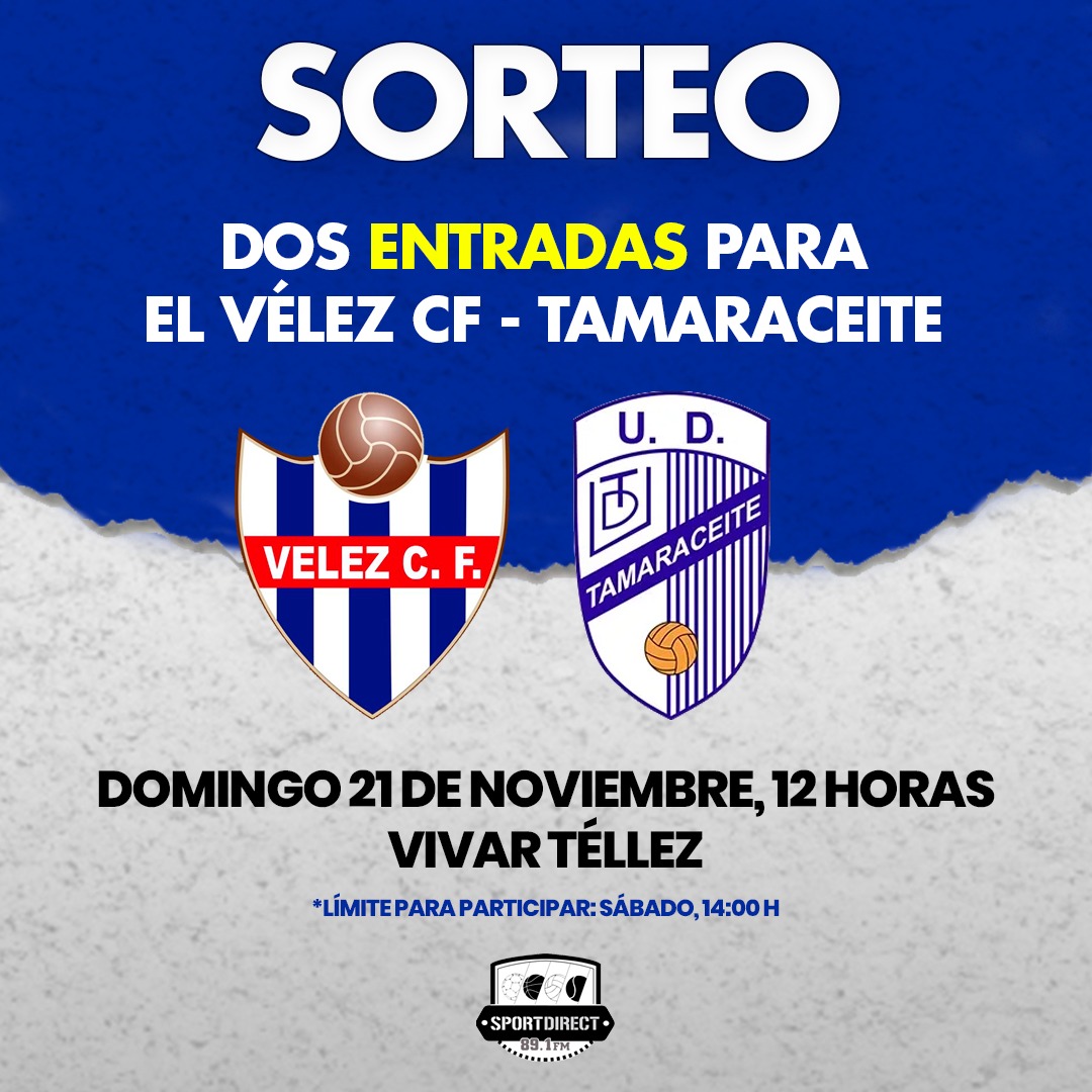 SportDirectR's tweet photo. ⚽️🔥 El @VELEZCFoficial vuelve a jugar en el Vivar Téllez. Será el próximo domingo a las 12:00.

🎁 ¡Una vez más sorteamos un par de entradas para el partido ante el @UDTamaraceite!

Requisitos:
🔘 Seguir a @SportDirectR 
🔘 Seguir al @VELEZCFoficial 
🔘 Dar RT https://t.co/Dr21nFtXBo