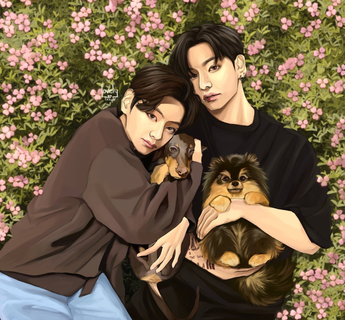 lovelytaeyu's tweet photo. 💗🐶🌸

#vkook #taekook #bts #btsfanart #taekookfanart #jungkook #taehyung https://t.co/W9nghgiaT3