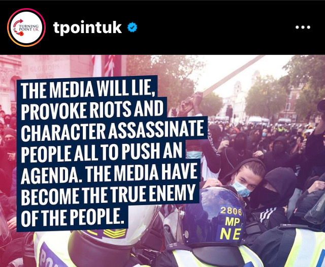 Ben_JS_Cooper's tweet photo. Journalists are used to being abused for doing their jobs. But when pernicious hard-right organisations like @TPointUK start using Stalinistic phrases like "enemy of the people", it steps over the line of being open incitement to more dangerous actions. #StandUpForJournalists https://t.co/MWwLpk1A1F