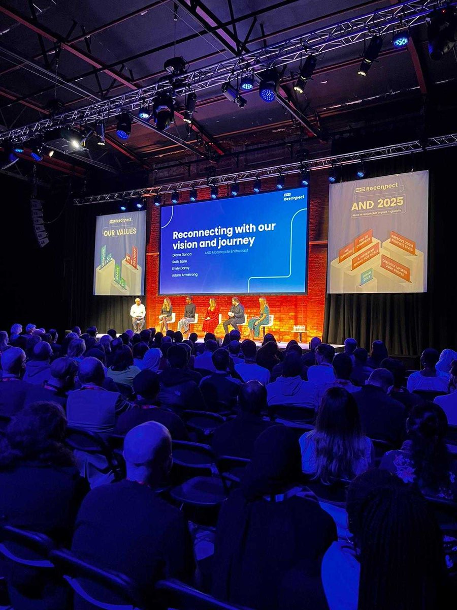 AND_Digital's tweet photo. Three cheers for Diana, Ruth, Emily and Adamπ- brave enough to sit before 1100 people and share stories on their vulnerable moments of imposter syndrome, their personal growth and their vision for AND's future. #ANDReconnect https://t.co/udb2266djv