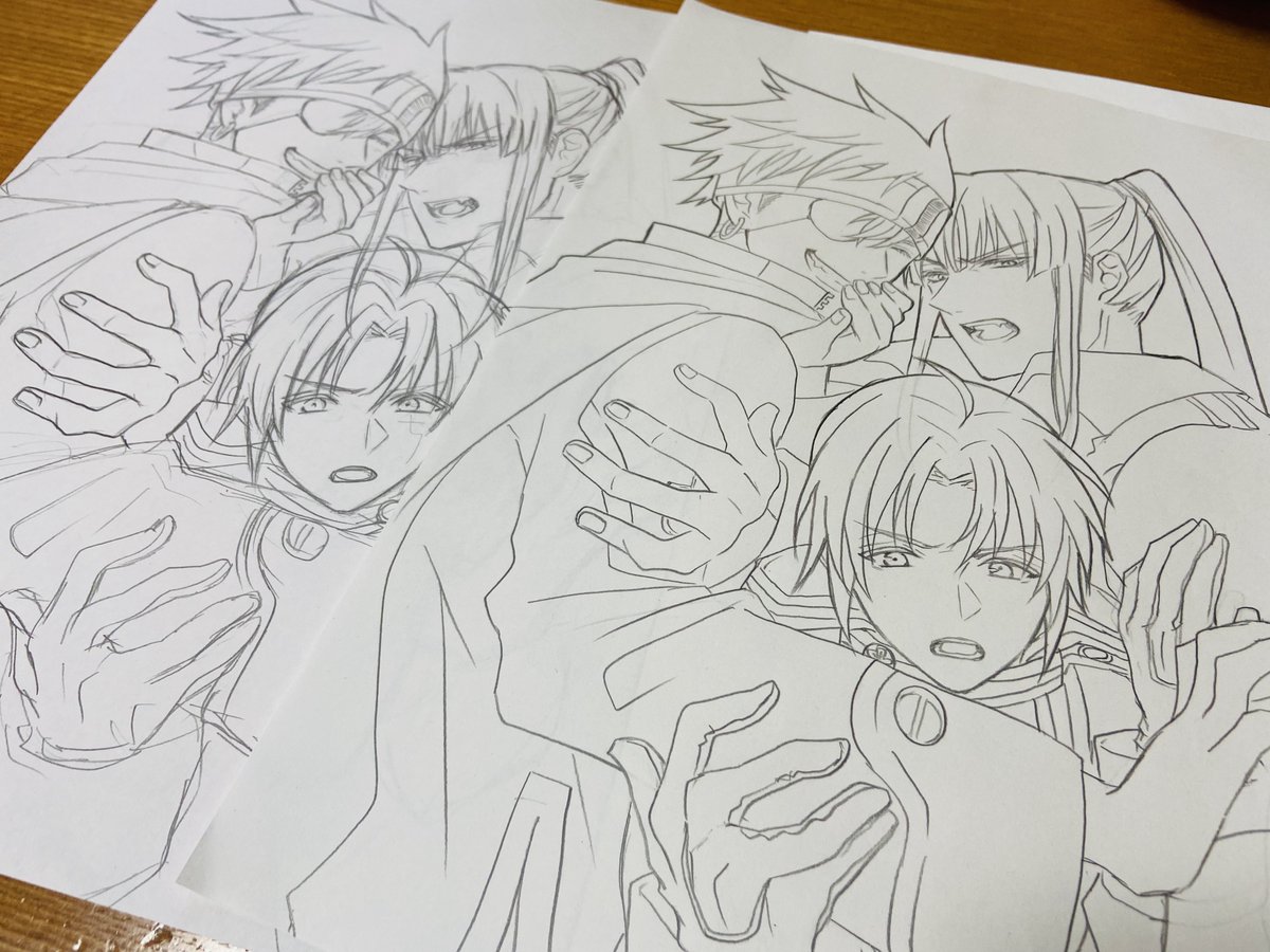 左側は隠してますが甥っ子にジュースぶち撒かれたのでラフ画として途中から手抜きで書いたものを清書したのが右側です

こ、効率が悪いぃ〜〜〜😭 