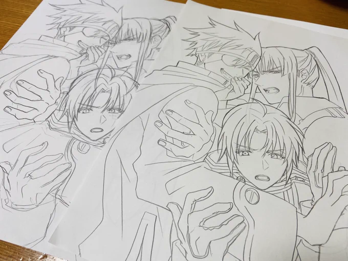 左側は隠してますが甥っ子にジュースぶち撒かれたのでラフ画として途中から手抜きで書いたものを清書したのが右側です

こ、効率が悪いぃ〜〜〜😭 