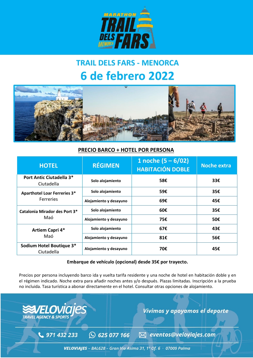 RUNNER!
TRAIL DELS FARS de Menorca. 3 distancias:  12 KM desde Son Morell, 21 KM desde Parking de La Vall y  46 KM desde el Faro de Cavallería.
🤔¿Cuál es la tuya?😎

 veloviajes.es/running
 971 43 22 33 /  eventos@veloviajes.com 
#Veloviajes, viviendo y apoyando el deporte.