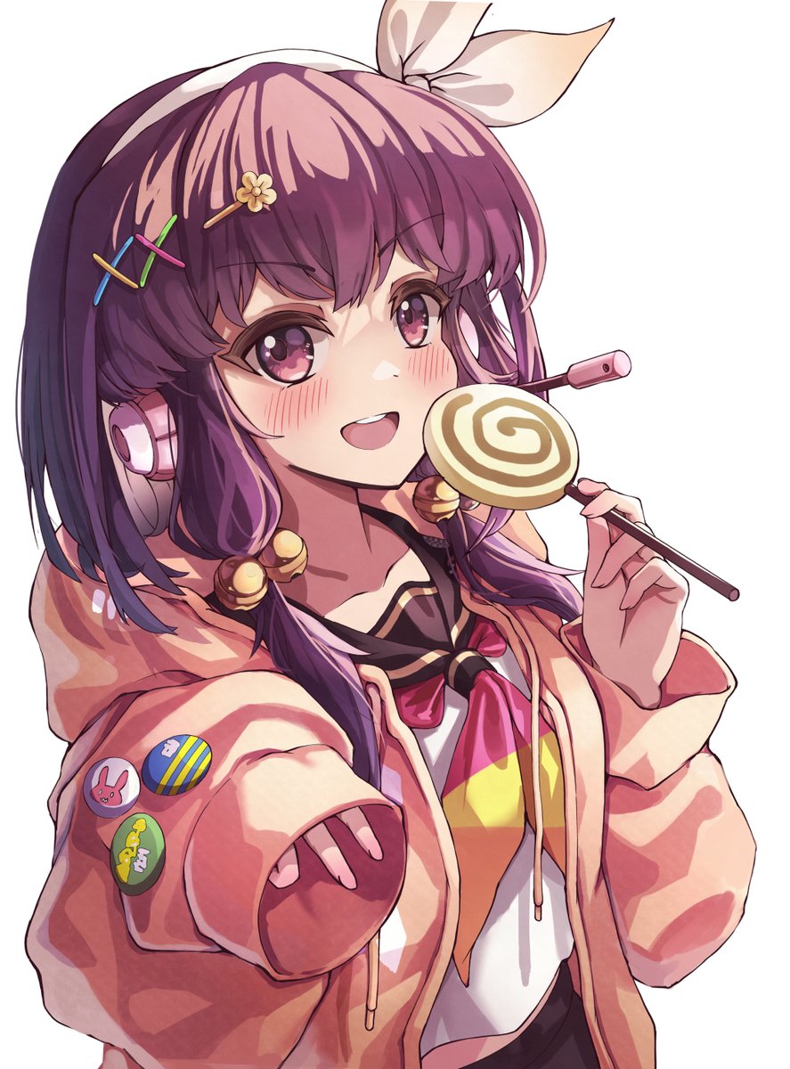 1girl solo lollipop candy food hair ornament school uniform  illustration images