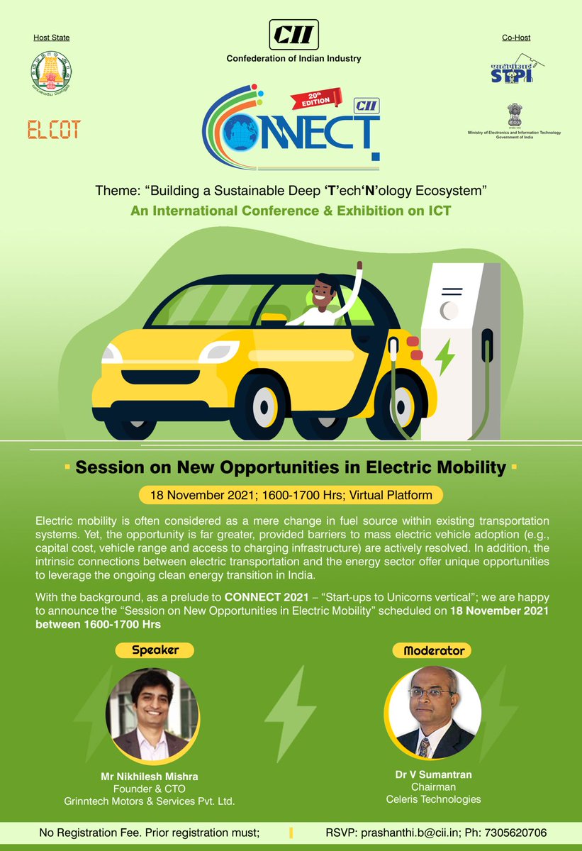 IITMIC's tweet photo. Listen to a talk tommorrow on 'New Opportunities in Electric Mobility' by Nikhilesh Mishra, founder of IITMIC #startup @GrinntechL, as part of the Connect 2021 conference by @CII4SR on Building a Deep Tech Ecosystem. Register at https://t.co/KqosX7zIv7 
#EVs #batterytechnology https://t.co/0U2A9eLT0C