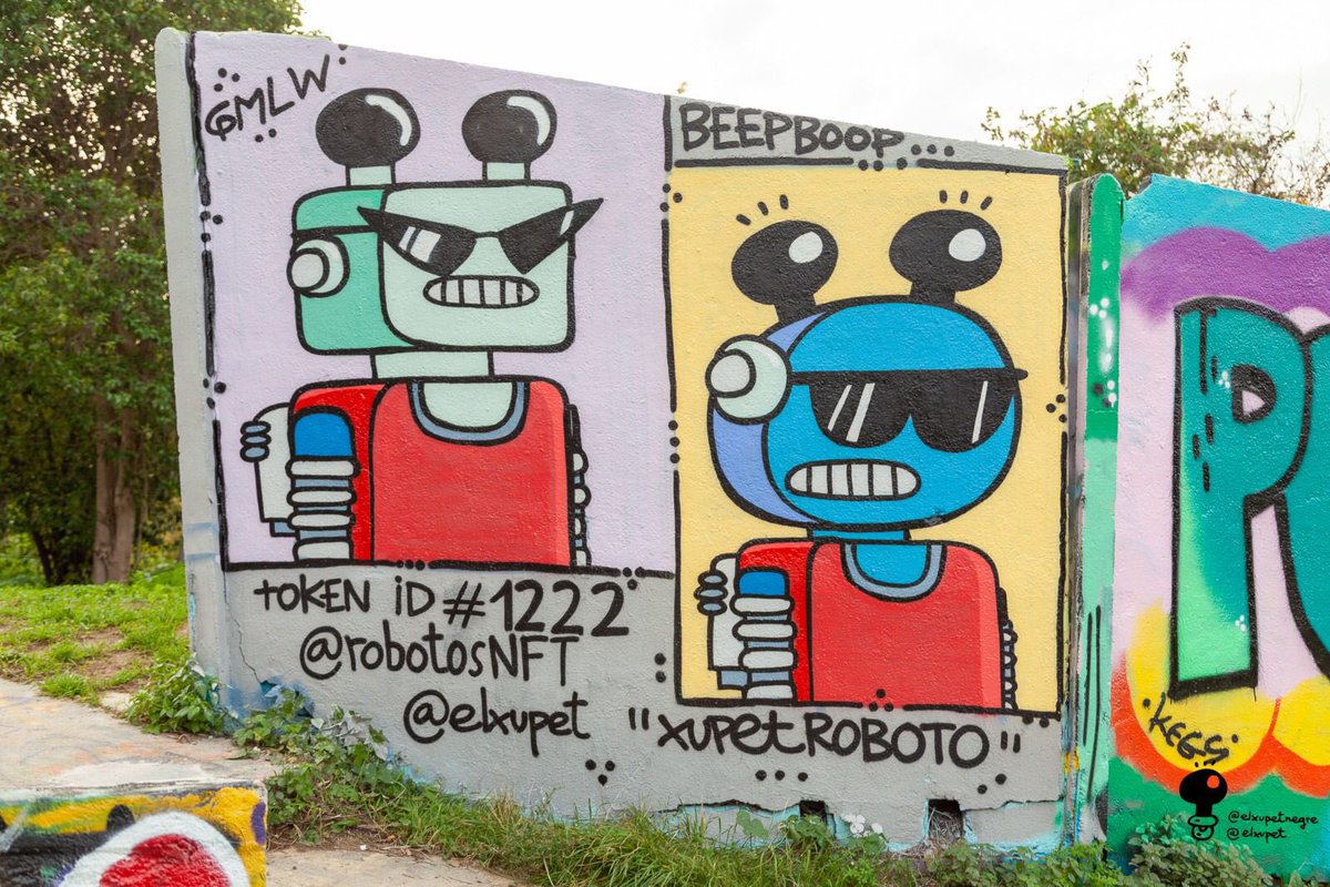 elxupet's tweet photo. Find &amp; Collect
GM Frens, are you around Barcelona these days?? This @robotosnfts Derivate Graffiti can be seen in the Poble-sec/Montjuïc area, if you are one the first 5 people to find it and DM me a proof-picture, u will get the free NFT copy of the graffiti (free + gas)! https://t.co/ob5ShwyJeE