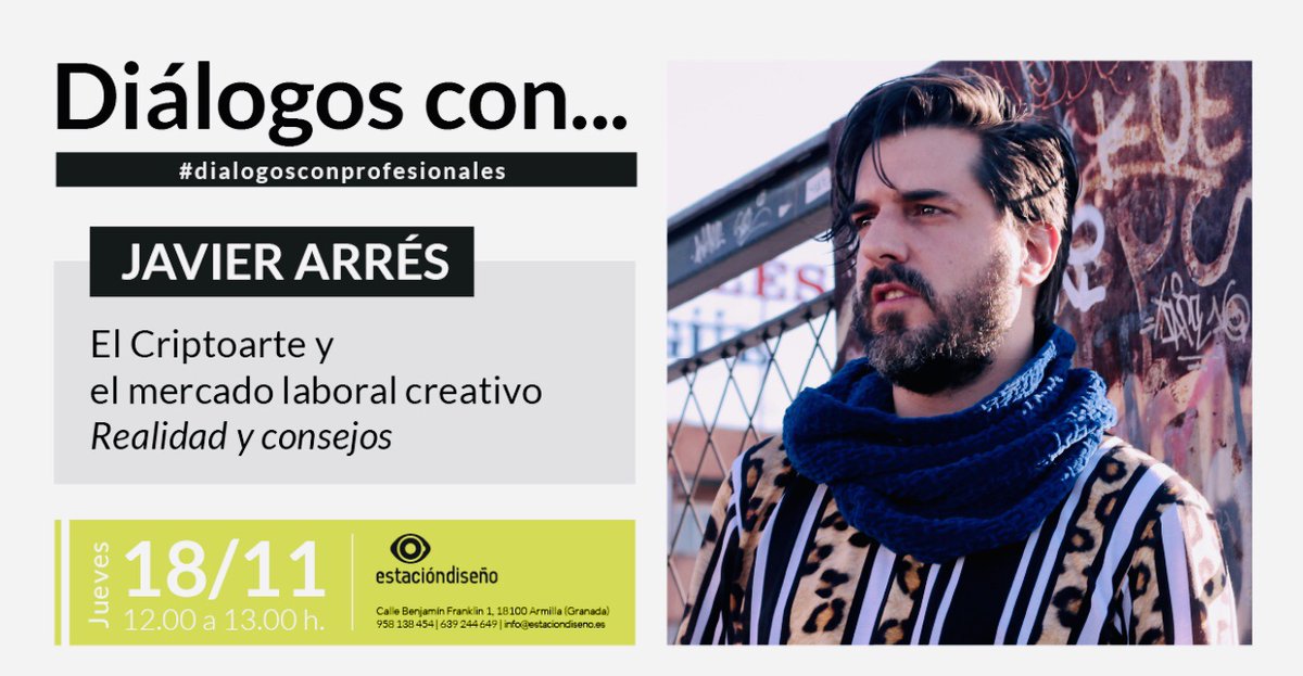 Estacion_Diseno's tweet photo. ¡¡ Nos quedamos sin palabras !!
Mañana estará @javierarres en Estación Diseño. Diálogos con profesionales... #granada #somoscriptoarte #diálogosconprofesionales #escueladediseño #tendencia #javierarrés #estacióndiseño https://t.co/nUIEVRvNNs