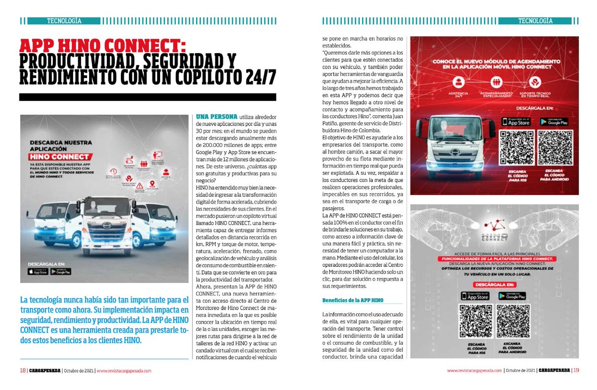 cargapesadacol's tweet photo. Conozca las grandes novedades de la app de @HinoColombia, #HinoConnect:
https://t.co/21yi9prame
#RevistaCargaPesada
#CargaPesada https://t.co/s4q1stEoqu