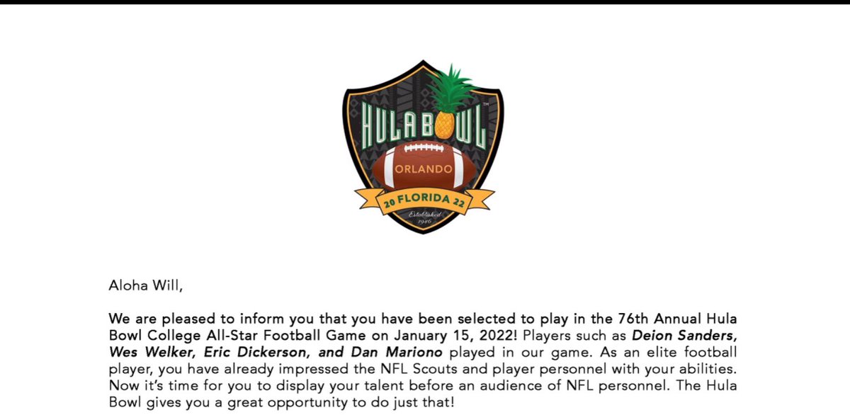 Blessed to receive an invite to <a href="/Hula_Bowl/">Hula Bowl</a> 🙏🏾