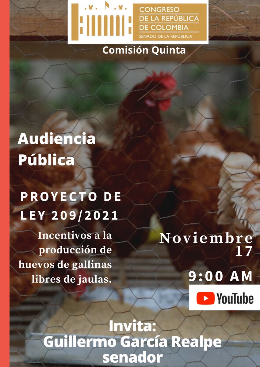 #INVITACIÓN📌Muchas veces en la industria avícola se maltratan estas aves, el sobre cupo en los galpones hace que enfermen y haya alta mortalidad. Queremos  nuevas disposiciones que eviten ese tipo de situaciones que, en últimas rayan con el maltrato animal.
#PazConLaNaturaleza