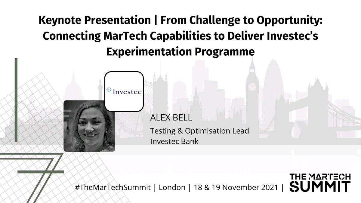 I'm really looking forward to the #TheMarTechSummit in London tomorrow where I'll be sharing the lessons I've learned through developing Investec's #experimentation programme! #DigitalMarketing #martech