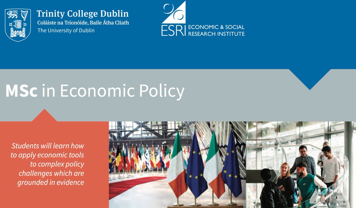 Trinity_TIME (@trinity_time) on Twitter photo Trinity and the ESRI offering new part time MSc in Economic Policy commencing late January 2022.
Join us for the final information session on zoom on Wednesday 24th November at 3pm- tcd-ie.zoom.us/j/91646124899. More info: tcd.ie/Economics/post…. <a href="/tcdeconomics/">TCD Economics</a> <a href="/ESRIDublin/">Economic and Social Research Institute (ESRI)</a> Trinity and the ESRI offering new part time MSc in Economic Policy commencing late January 2022.
Join us for the final information session on zoom on Wednesday 24th November at 3pm- tcd-ie.zoom.us/j/91646124899. More info: tcd.ie/Economics/post…. <a href="/tcdeconomics/">TCD Economics</a> <a href="/ESRIDublin/">Economic and Social Research Institute (ESRI)</a>