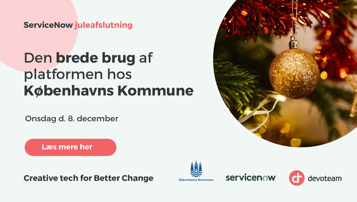 Vi bringer selvfølgelig også julehygge til København. Kom omkring vores kontor på Lyngbyvej, og oplev Københavns Kommune fortælle om deres brede brug af ServiceNow-platformen. @servicenow
dk.devoteam.com/arrangementer/…