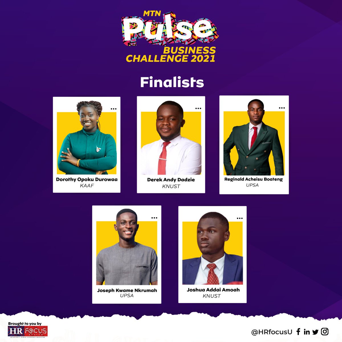 NorrisBekoe's tweet photo. We are hyped about this year's #mtnpulsebusinesschallenge Finals.

In the finals we have:
- @_afiadurowaa from @kaafuni_
- @andy_derek1 from @KNUSTGH
- @OfficerReginald from @UPSAGhana
- @nkrumahfromgh from @UPSAGhana
- @the_one_KAJA from @KNUSTGH

 https://t.co/A46XONJkql