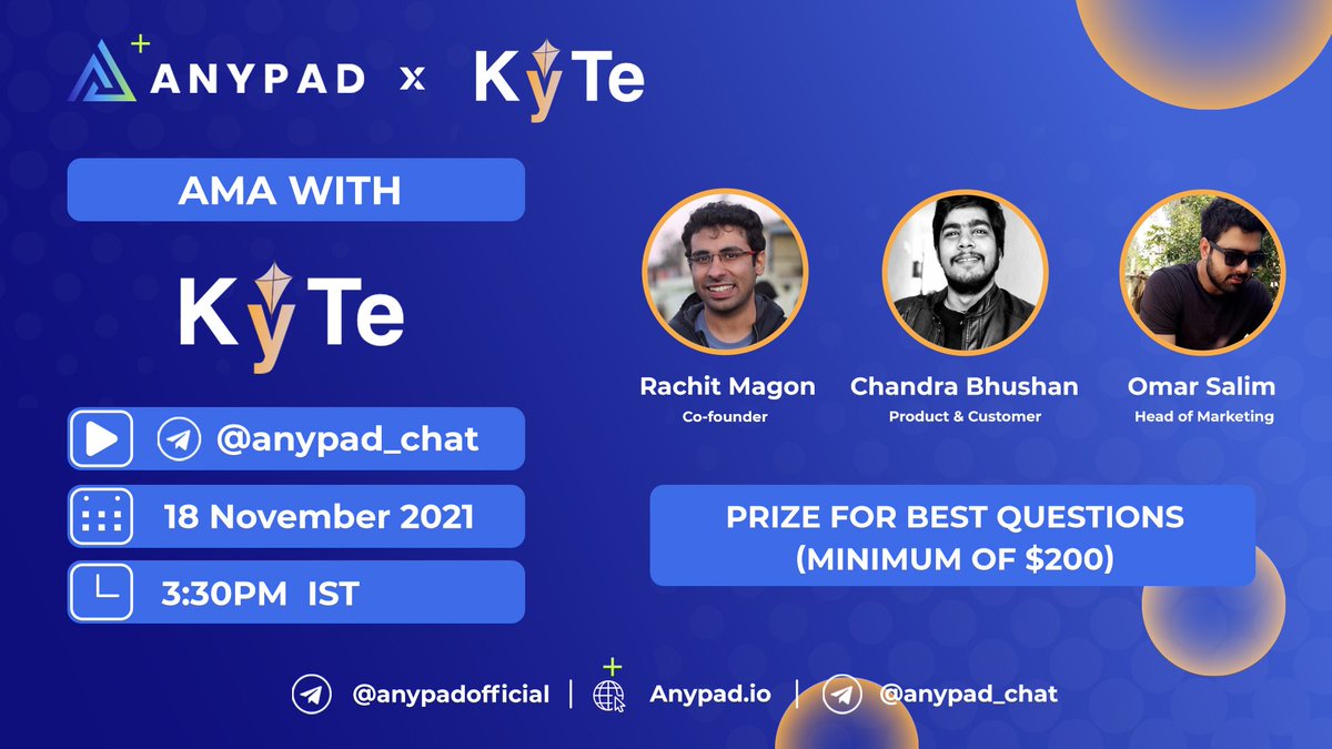 AnyPadio's tweet photo. 💌 AMA INVITATION 💌

🔹Anypad will be hosting a live Audio AMA session with @kyteone team. 

🔹We invite you all to this amazing session to learn more about Kyte.

♟Venue: @anypad_chat

🏆Rewards:10 questions-$200

🗓Date:18th November

⏰Time:3:30PM IST

Stay Connected 💯 https://t.co/KpeMN4m7Fa