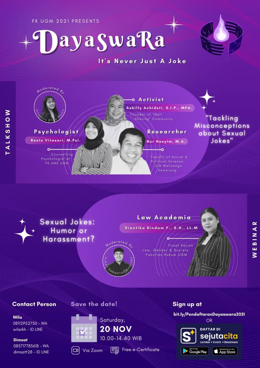UGM_FESS's tweet photo. FK UGM 2021 presents,

🔮 𝐃𝐀𝐘𝐀𝐒𝐖𝐀𝐑𝐀 𝟐𝟎𝟐𝟏 🔮

‼️𝗦𝗜𝗚𝗡 𝗨𝗣 𝗛𝗘𝗥𝗘‼️
🗳https://t.co/LArlrIHzfi

Sebuah acara yang diadakan untuk menjawab berbagai pertanyaan mengenai "Sexual Jokes" dan mengedukasi masyarakat mengenai pencegahan penyalahgunaan sexual jokes. https://t.co/AD9ZWJJkJx
