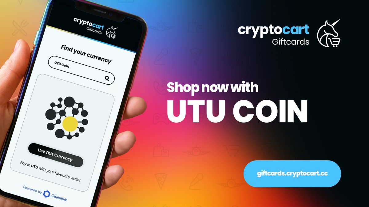 $CC X $UTU 🛒 

The CryptoCart team are excited to announce the UTU Trust community can now use their token at checkout!
 
Users will be able to checkout products from over 1700+ vendors globally using the UTU token on CryptoCart. 

giftcards.cryptocart.cc
